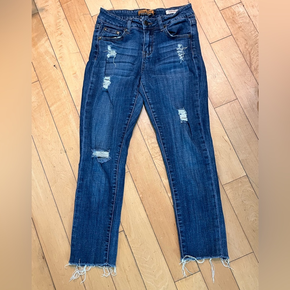 Cling Girl Blue Distressed Mid Rise Skinny Jeans Size 5
